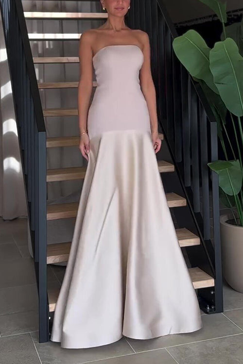 Trixiedress Strapless Patchwork Flare Gown Maxi Party Dress