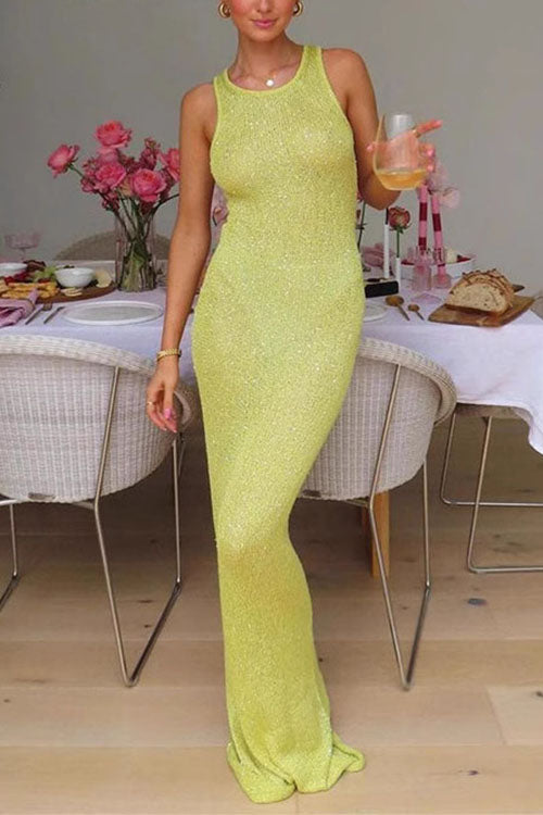 Trixiedress U Neck Sleeveless Sequin Bodycon Maxi Dress