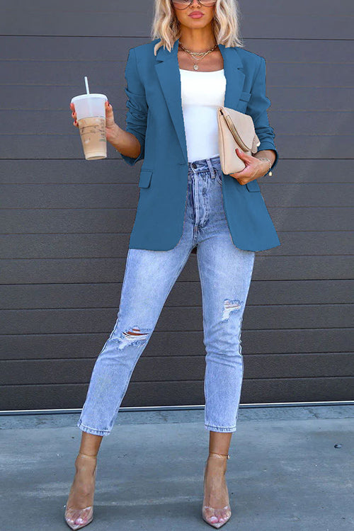 Trixiedress Classic Single Button Back Slit Pocketed Blazer