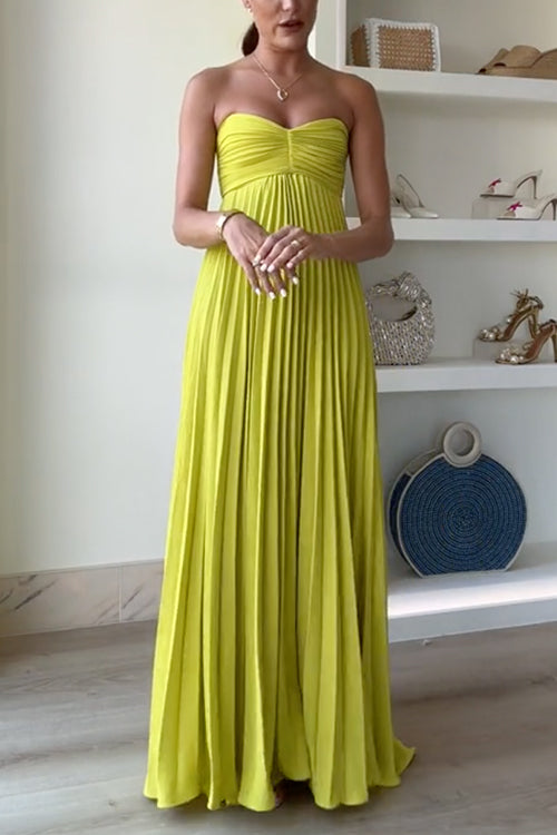Trixiedress Exquisite Strapless Pleated Maxi Party Dress