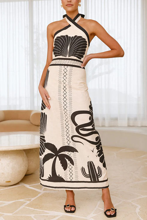 Trixiedress Palm Canyon Print Criss Cross Halter Maxi Dress