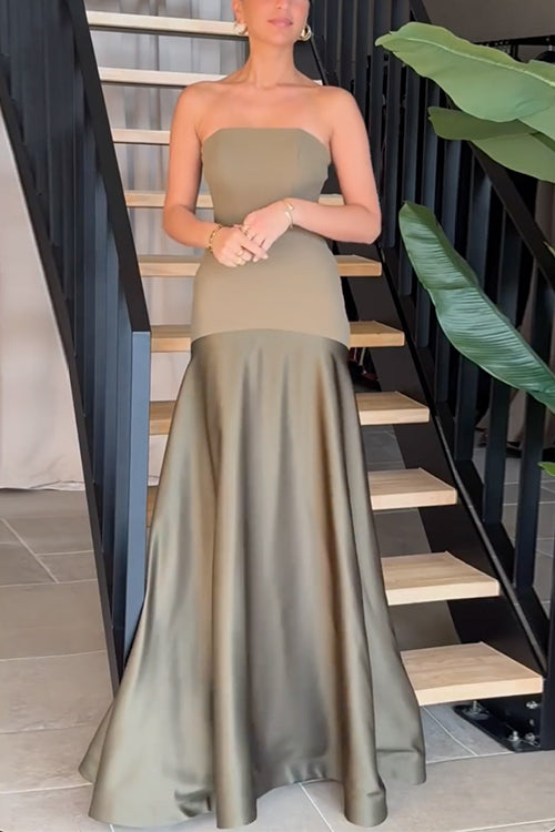 Trixiedress Strapless Patchwork Flare Gown Maxi Party Dress