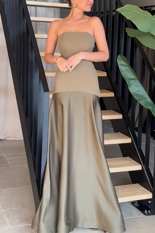 Trixiedress Strapless Patchwork Flare Gown Maxi Party Dress