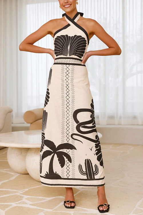 Trixiedress Palm Canyon Print Criss Cross Halter Maxi Dress