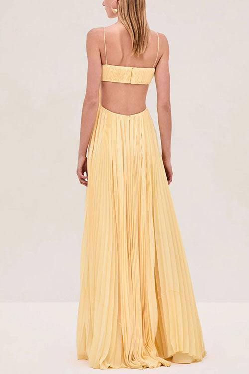 Trixiedress Spaghetti Strap Back Cut Out Pleated Maxi Dress
