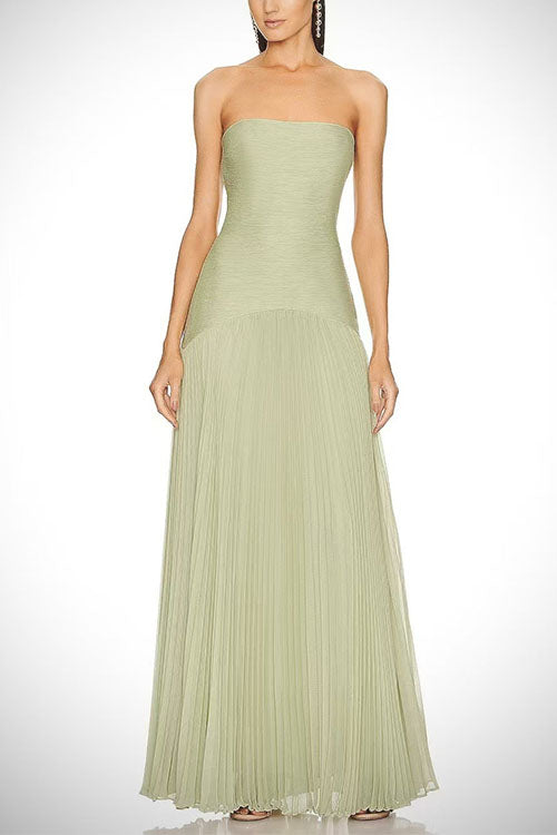 Trixiedress Strapless Tube Patchwork Pleated Maxi Dress