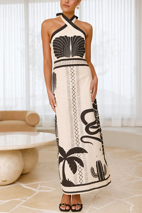 Trixiedress Palm Canyon Print Criss Cross Halter Maxi Dress