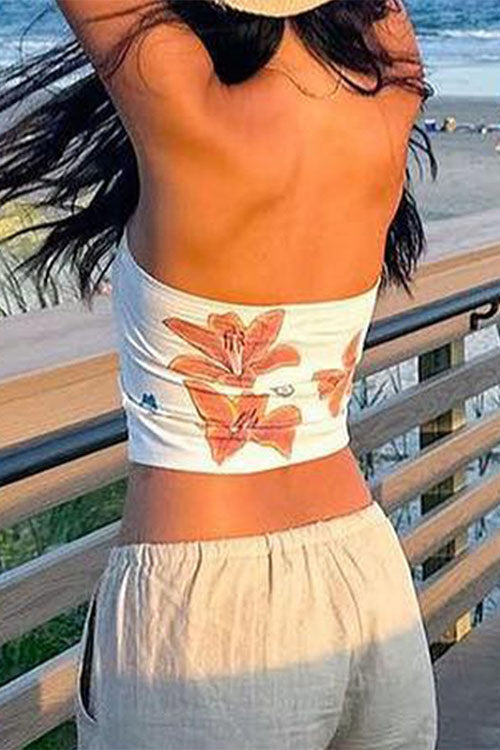Trixiedress Strapless Tube Floral Print Crop Top