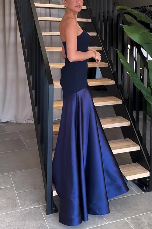 Trixiedress Strapless Patchwork Flare Gown Maxi Party Dress