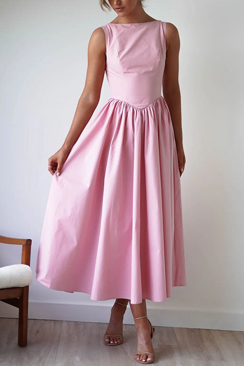 Trixiedress Sleeveless Open Back Swing Midi Dress