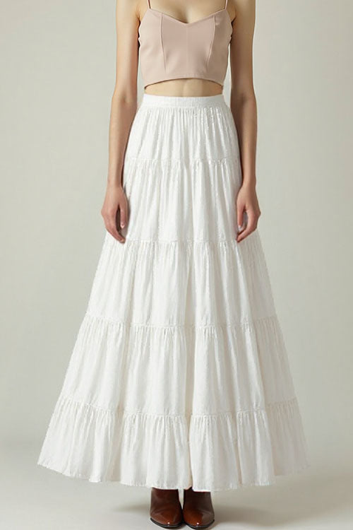 Trixiedress Smocked Elastic Waist Ruffle Tiered Maxi Skirt