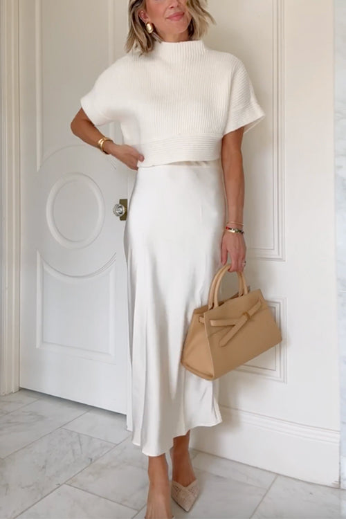 Trixiedress High Rise Solid Satin Midi Skirt