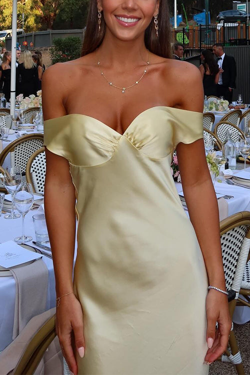 Trixiedress Off Shoulder Backless Cut Out Satin Maxi Dress