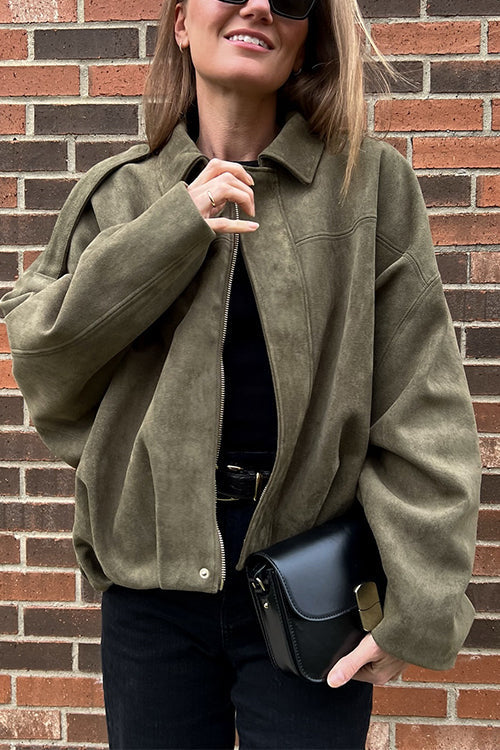 Trixiedress Lapel Zip Up Trendy Bomber Jacket