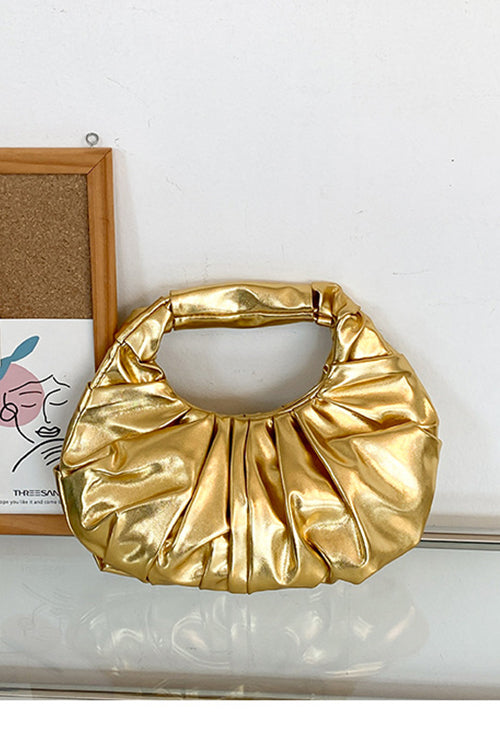 Trixiedress Metallic Ruched Faux Leather Funky Handbag