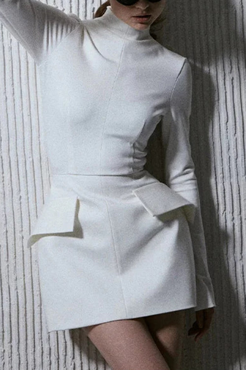 Trixiedress Mockneck Long Sleeves Waisted Mini Dress