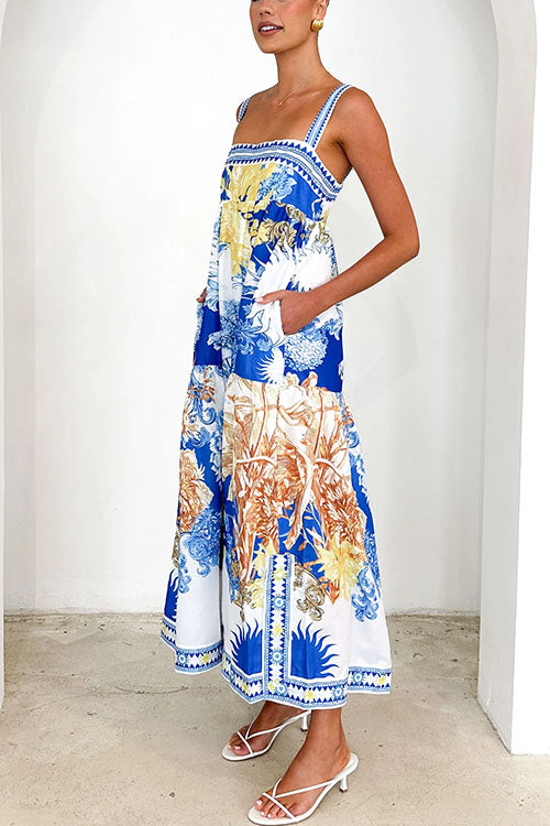 Trixiedress Pocketed Side Slit Printed Maxi Cami Dress