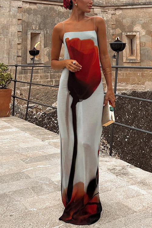 Trixiedress Spaghetti Strap Floral Print Maxi Beach Dress