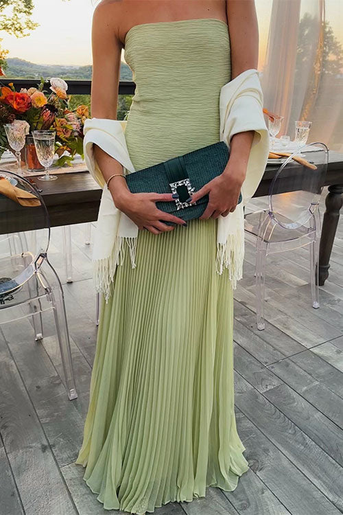 Trixiedress Strapless Tube Patchwork Pleated Maxi Dress