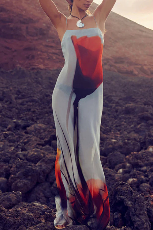 Trixiedress Spaghetti Strap Floral Print Maxi Beach Dress