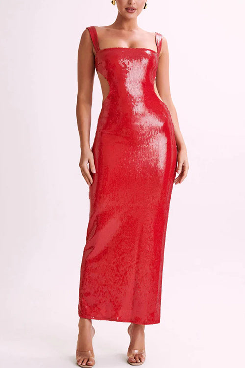 Trixiedress Sleeveless Open Back Sequin Bodycon Maxi Party Dress