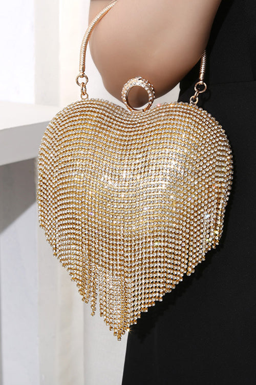 Trixiedress Luxury Heart Shape Rhinestones Tassel Evening Handbag