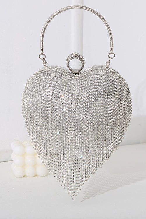 Trixiedress Luxury Heart Shape Rhinestones Tassel Evening Handbag