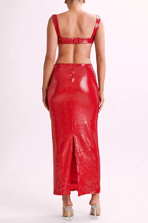 Trixiedress Sleeveless Open Back Sequin Bodycon Maxi Party Dress