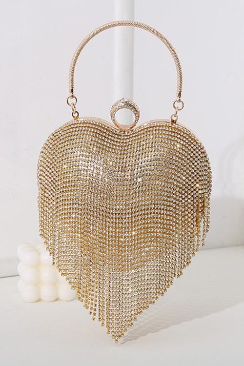 Trixiedress Luxury Heart Shape Rhinestones Tassel Evening Handbag