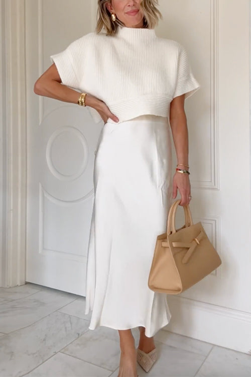 Trixiedress High Rise Solid Satin Midi Skirt