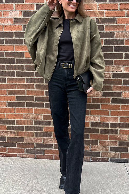 Trixiedress Lapel Zip Up Trendy Bomber Jacket