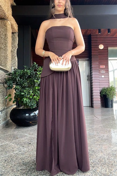 Trixiedress Strapless Tube Back Lace-up Slit Splice Maxi Party Dress