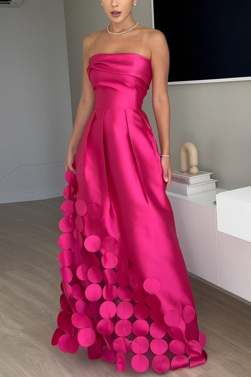 Trixiedress Strapless Waisted Polka Dot Applique Maxi Party Dress