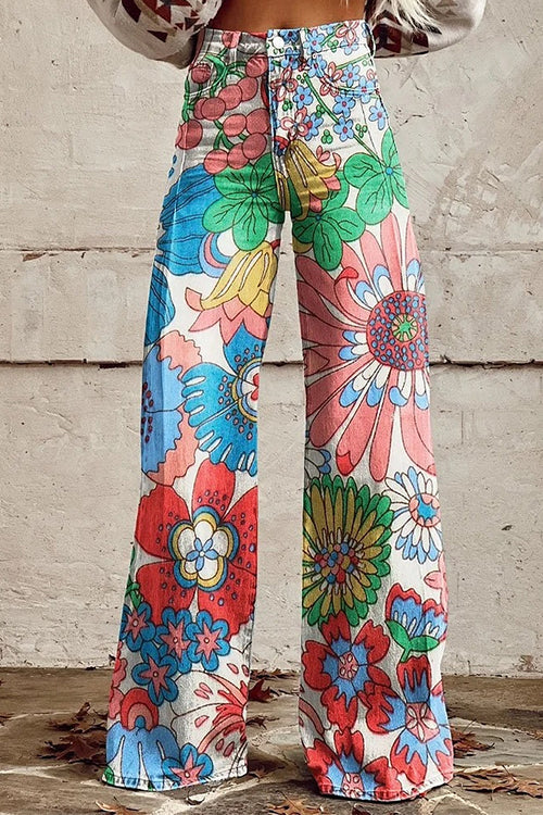 Trixiedress Vintage Floral Print Wide Leg Pants