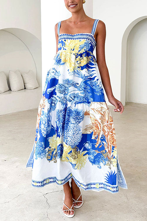 Trixiedress Pocketed Side Slit Printed Maxi Cami Dress