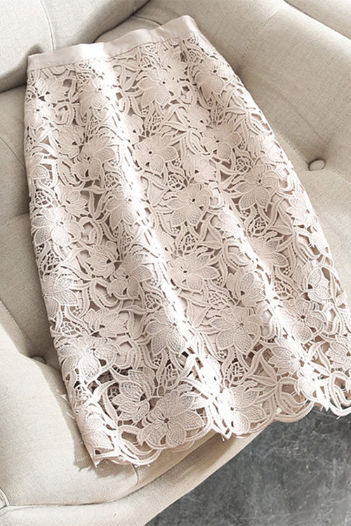 Trixiedress High Rise Lace Hollow Out Midi Skirt