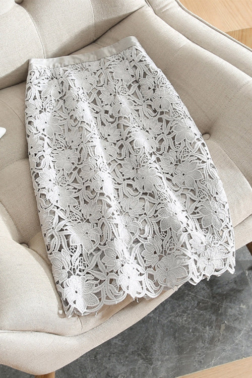 Trixiedress High Rise Lace Hollow Out Midi Skirt
