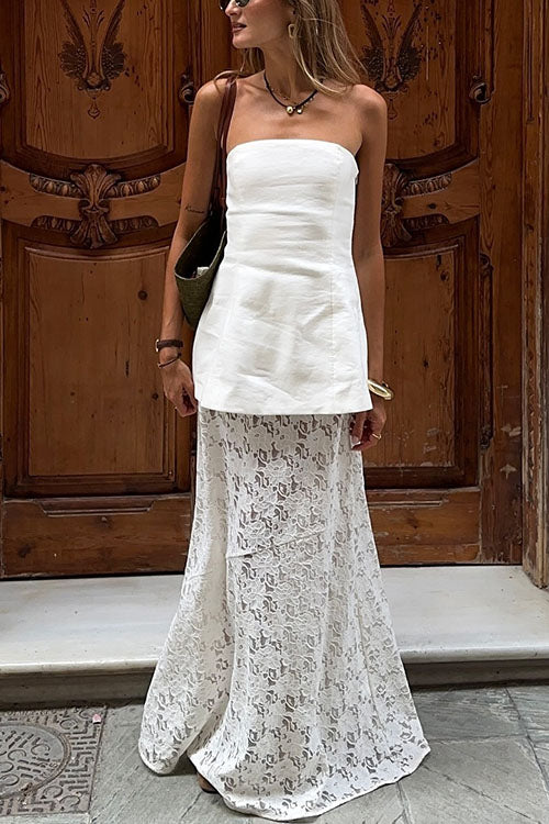 Trixiedress Elastic WaistBand Lace Hollow Out Maxi Skirt