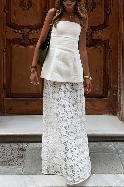 Trixiedress Elastic WaistBand Lace Hollow Out Maxi Skirt