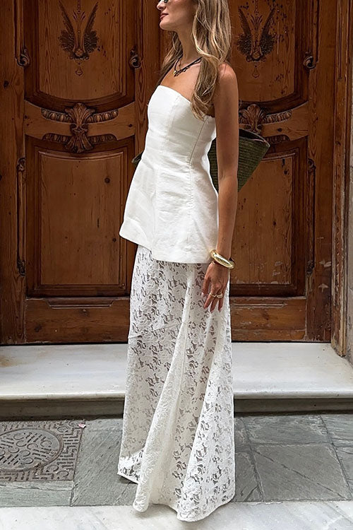 Trixiedress Elastic WaistBand Lace Hollow Out Maxi Skirt