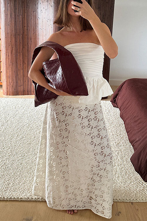 Trixiedress Elastic WaistBand Lace Hollow Out Maxi Skirt