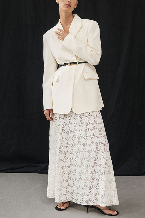 Trixiedress Elastic WaistBand Lace Hollow Out Maxi Skirt