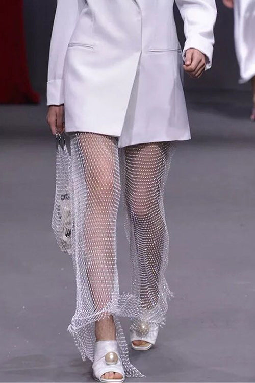 Trixiedress Rhinestone Hollow Out Fishnet Slit Pants