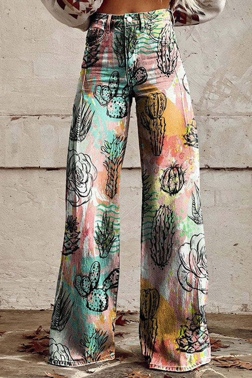 Trixiedress High Waist Unique Print Wide Leg Pants