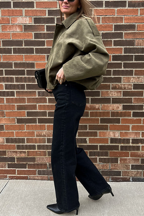 Trixiedress Lapel Zip Up Trendy Bomber Jacket