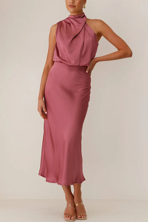 Trixiedress Sleeveless Mockneck Waisted Maxi Dress