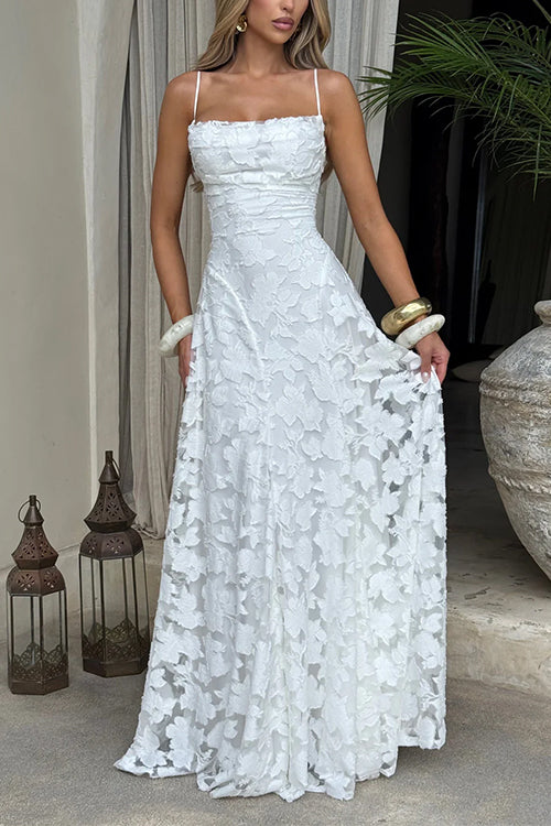 Trixiedress Spaghetti Strap Backless Lace-up Jacquard Maxi Dress