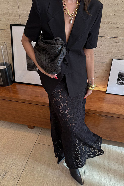 Trixiedress Elastic WaistBand Lace Hollow Out Maxi Skirt