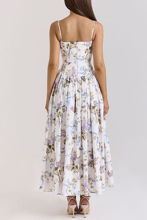Trixiedress Spaghetti Strap Floral Print Bustier A-line Maxi Dress
