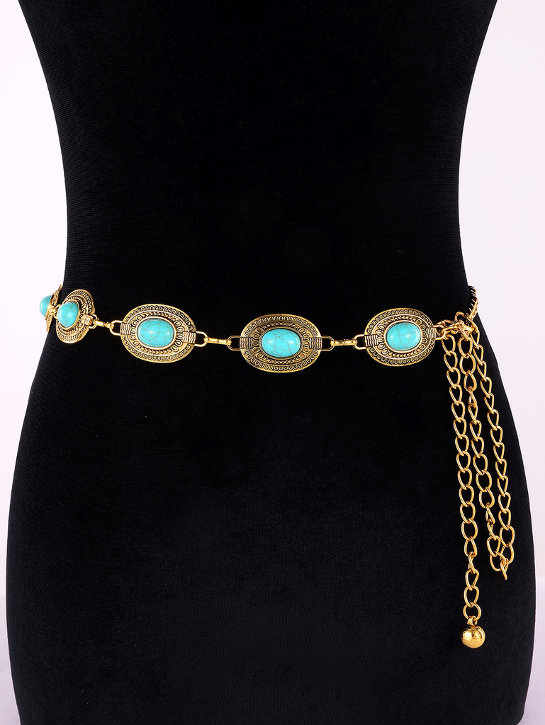 Trixiedress Turquoise Decorative Adjustable Metal Chain Belt